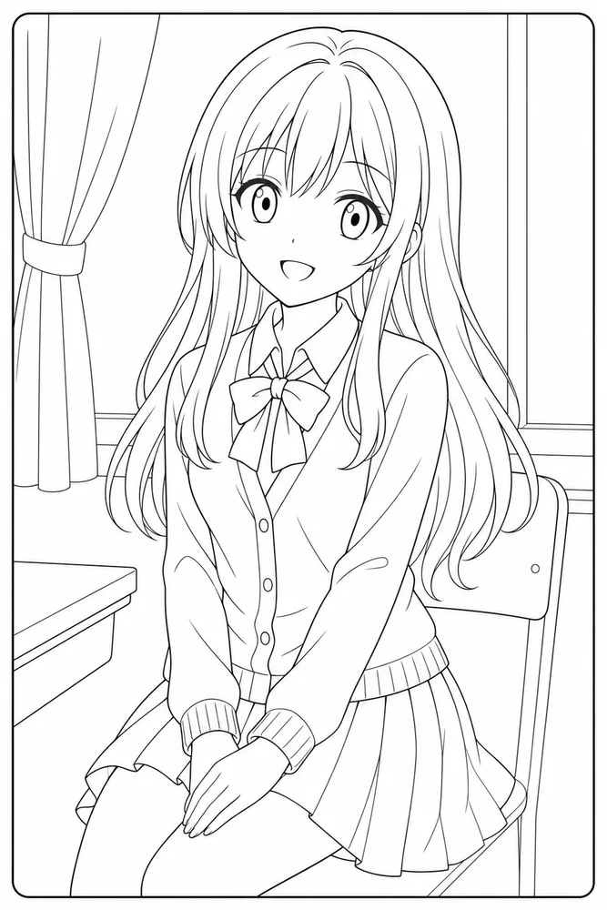 Anime Girl Anime girl generic school portrait coloring page