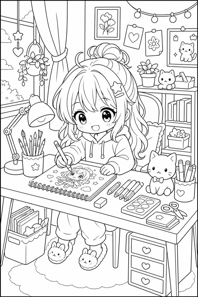 Chibi Anime Chibi anime art desk coloring page