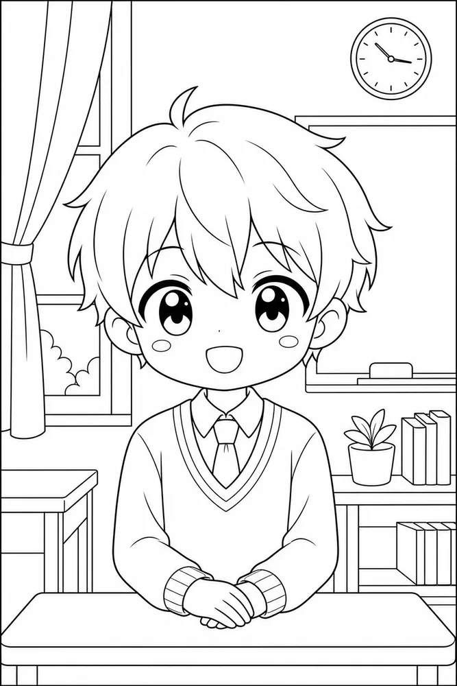 Chibi Anime Coloring Pages preview: Chibi Anime Chibi anime generic school portrait coloring page