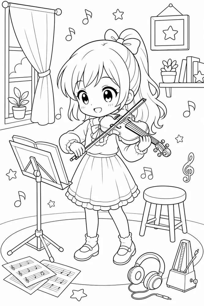 Chibi Anime Chibi anime music practice coloring page