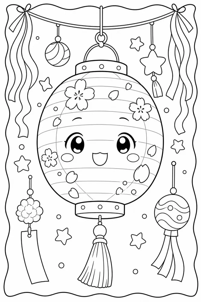 Cute Anime Cute anime festival lantern coloring page