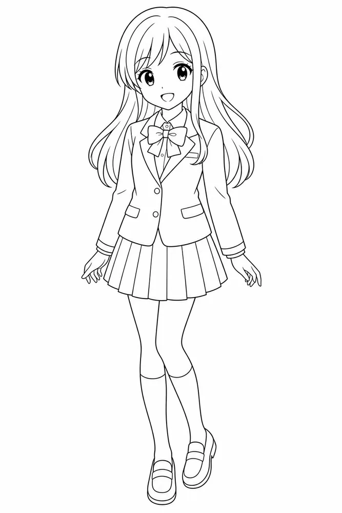 Cute Anime Cute anime generic school portrait coloring page