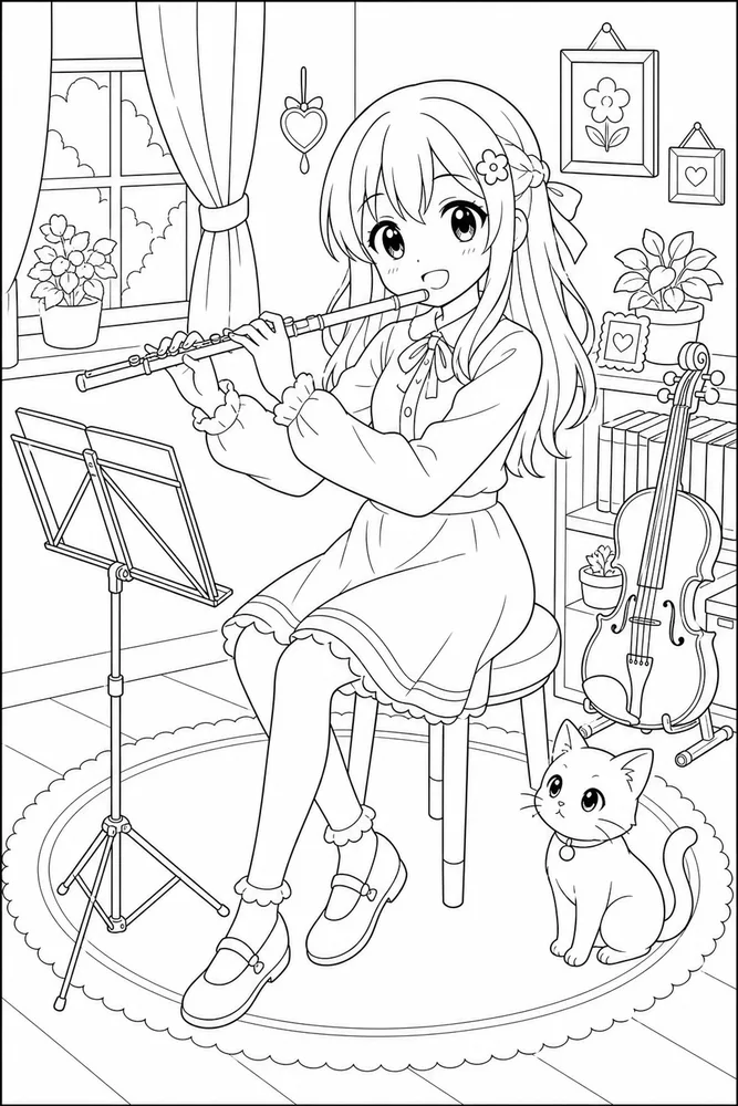 Cute Anime Cute anime music practice coloring page