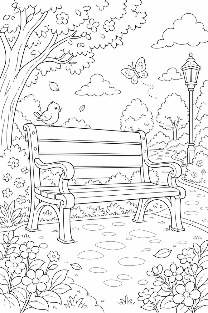 Cute Anime Cute anime park bench coloring page