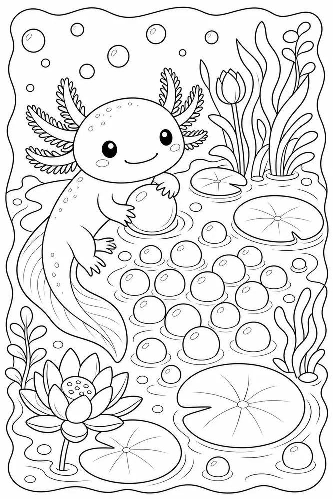 Axolotl Boba Axolotl boba bubble pond coloring page