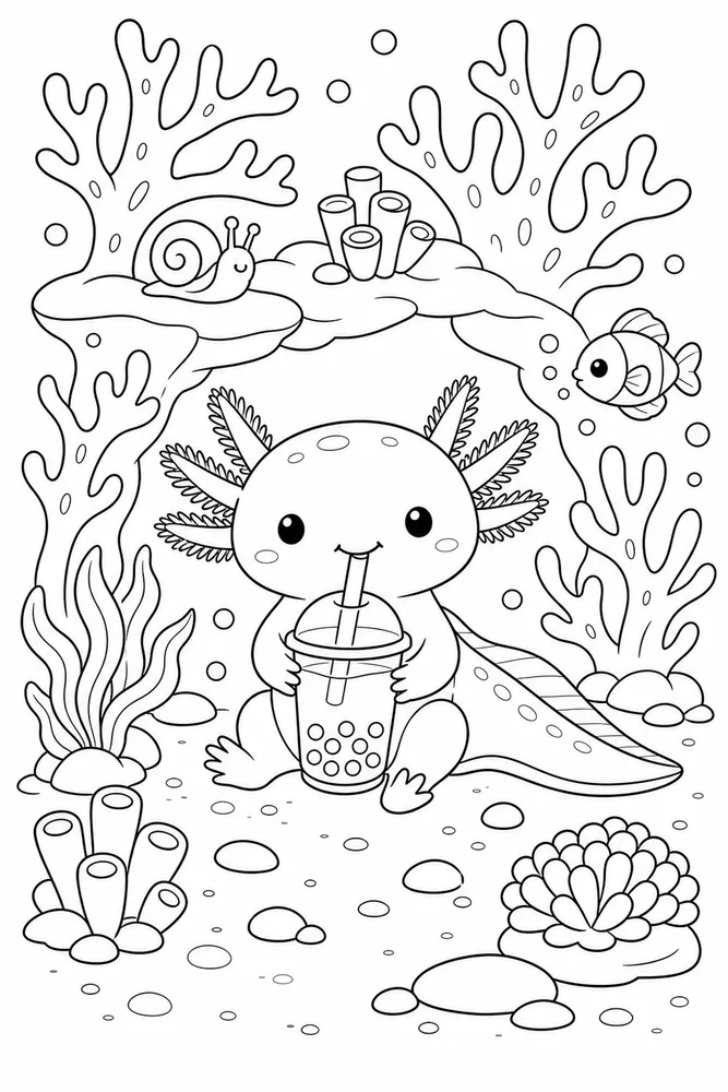 Axolotl Boba Axolotl boba coral corner coloring page