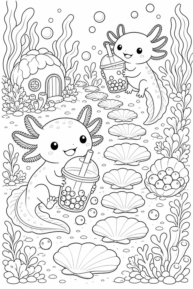 Axolotl Boba Axolotl boba shell path coloring page