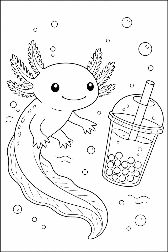 Axolotl Boba Axolotl boba simple swim coloring page