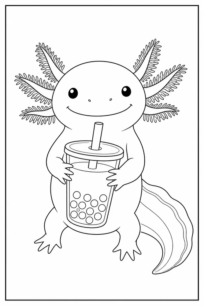 Axolotl Boba Axolotl boba smiling portrait coloring page