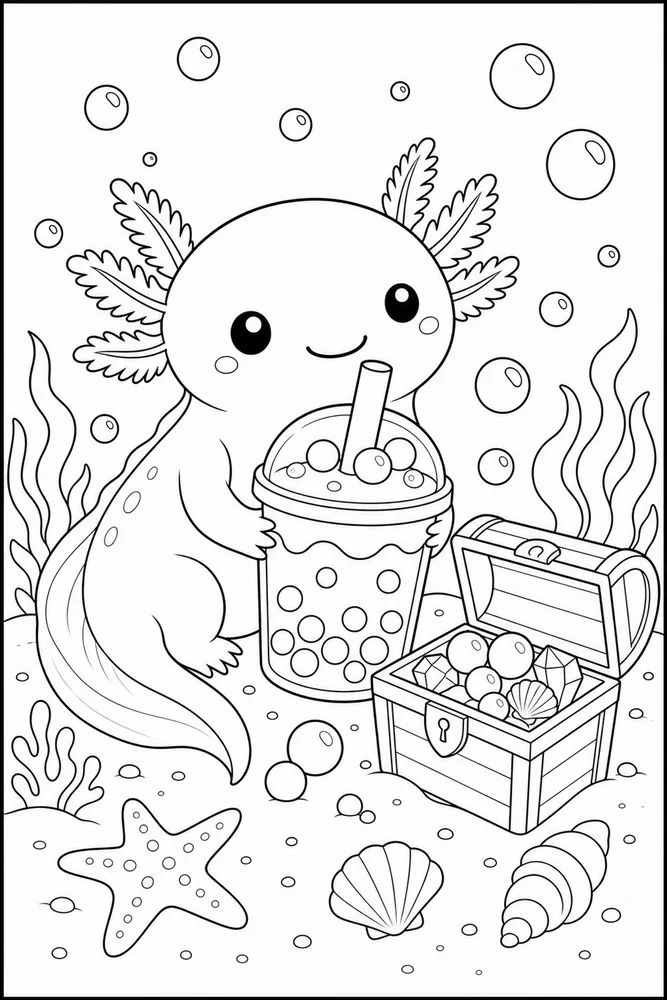 Axolotl Boba Axolotl boba tiny treasure coloring page