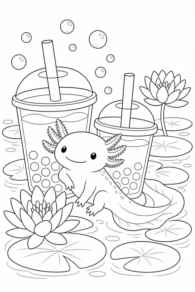 Axolotl Boba Axolotl boba water lily coloring page