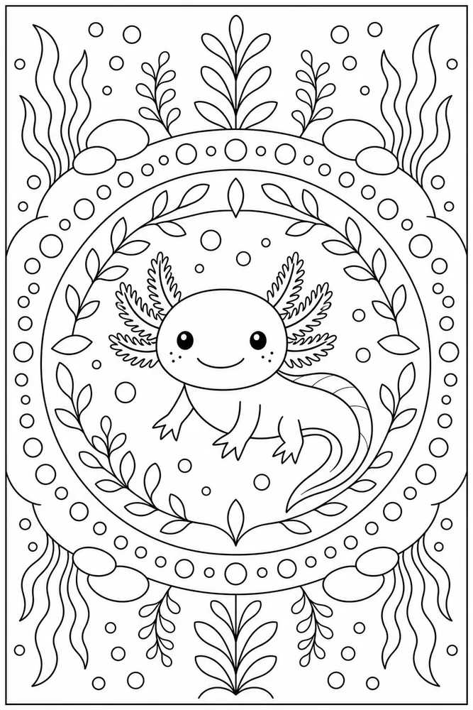 Axolotl Mandala Coloring Pages preview: Axolotl Mandala Axolotl Mandala Aquarium Plants coloring page