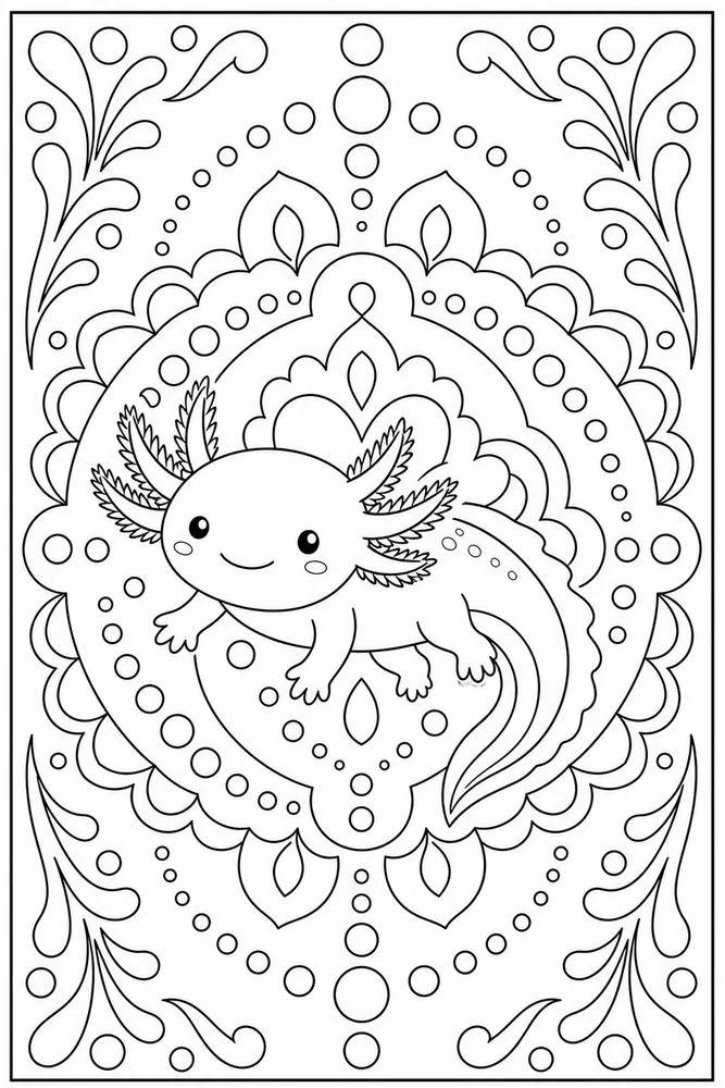 Axolotl Mandala Axolotl Mandala Bubble Trail coloring page