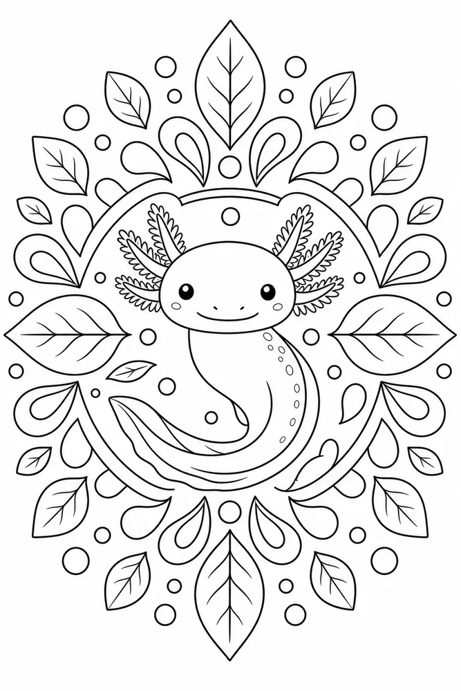 Axolotl Mandala Axolotl Mandala Floating Leaves coloring page