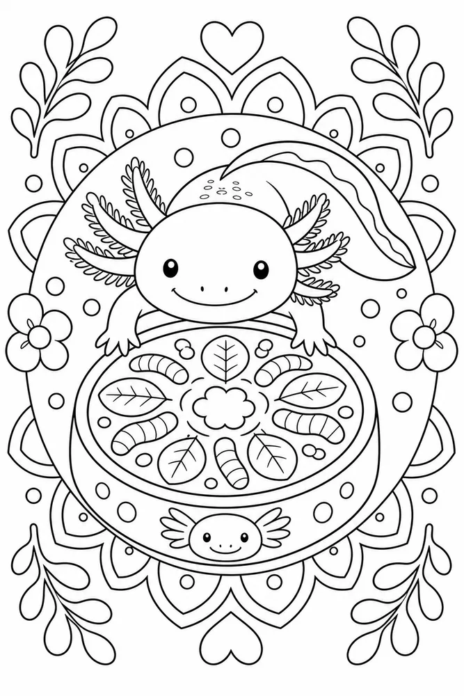 Axolotl Mandala Axolotl Mandala Food Dish coloring page