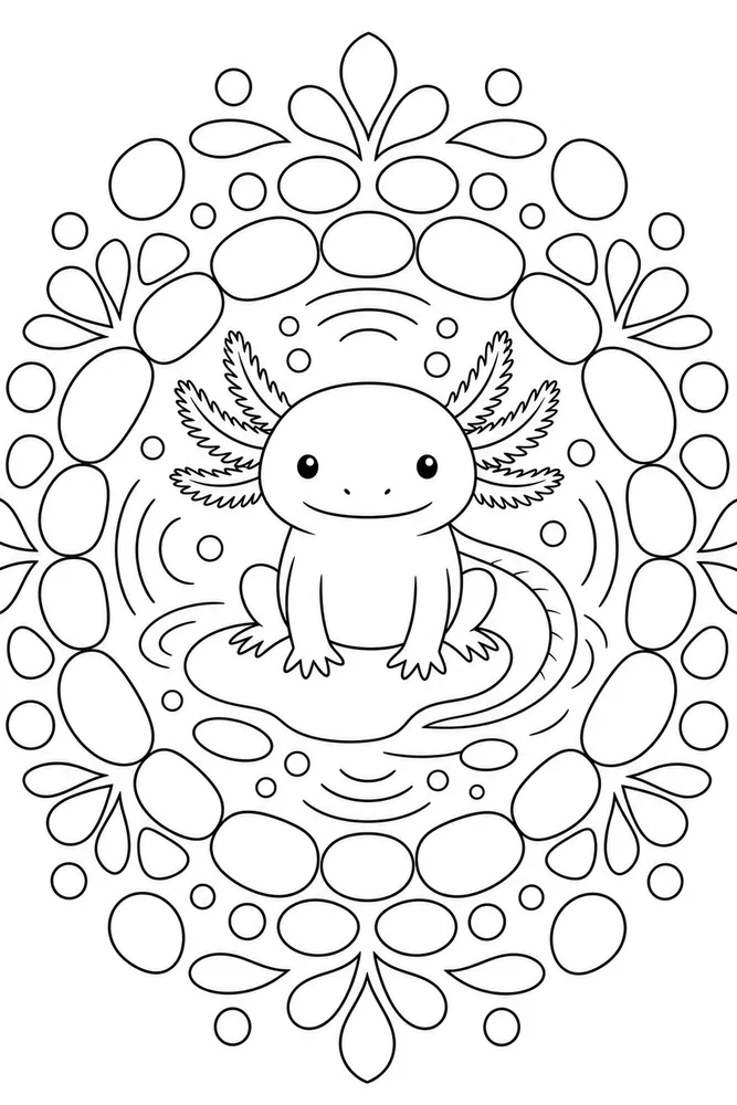 Axolotl Mandala Axolotl Mandala Pebble Path coloring page