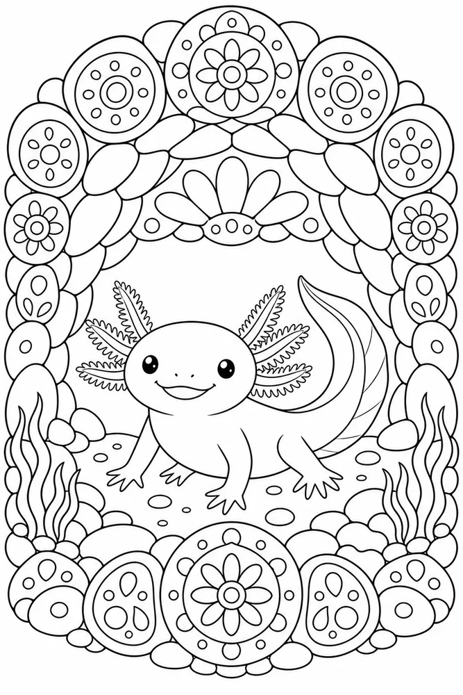 Axolotl Mandala Axolotl Mandala Rock Cave coloring page