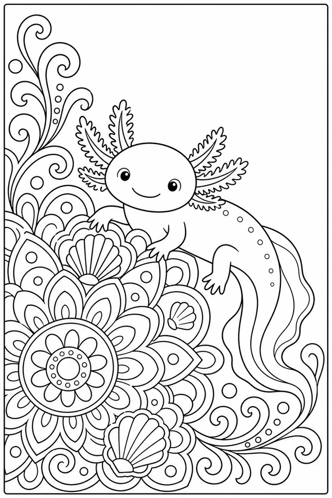 Axolotl Mandala Axolotl Mandala Shell Corner coloring page