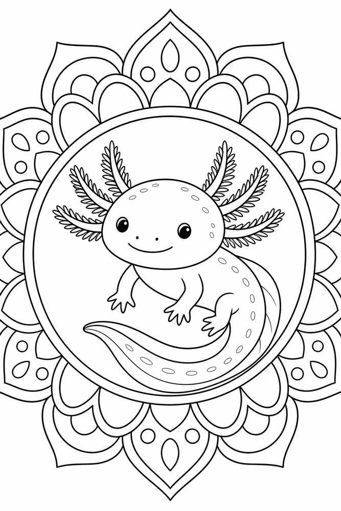 Axolotl Mandala Axolotl Mandala Simple Portrait coloring page