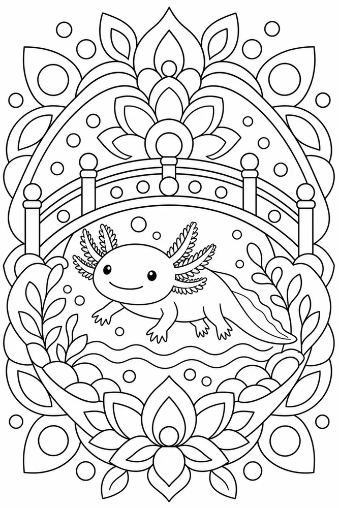 Axolotl Mandala Axolotl Mandala Small Bridge coloring page