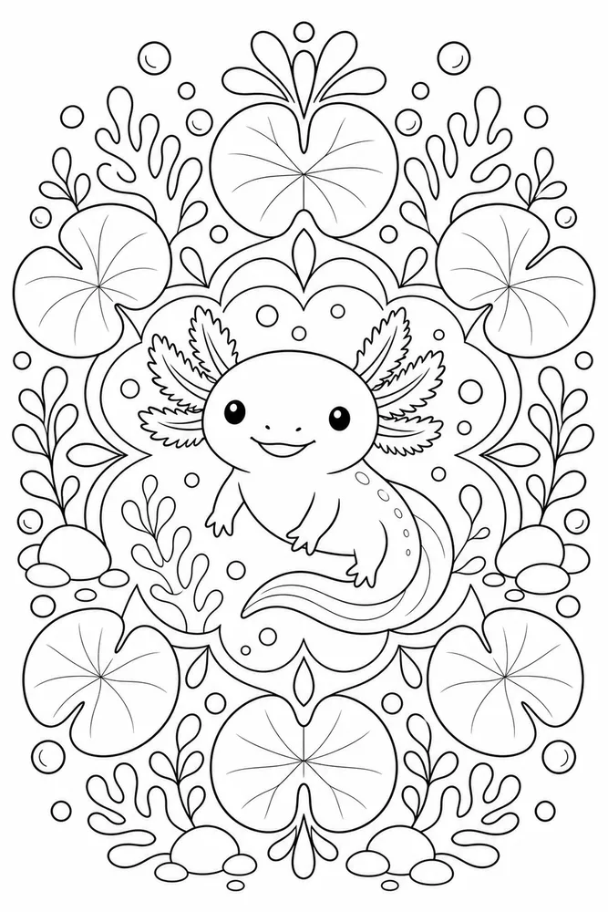 Axolotl Mandala Axolotl Mandala Underwater Garden coloring page