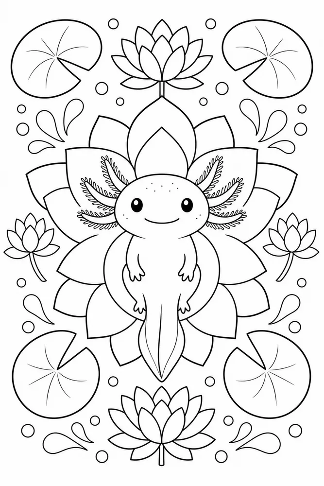 Axolotl Mandala Axolotl Mandala Water Lily coloring page
