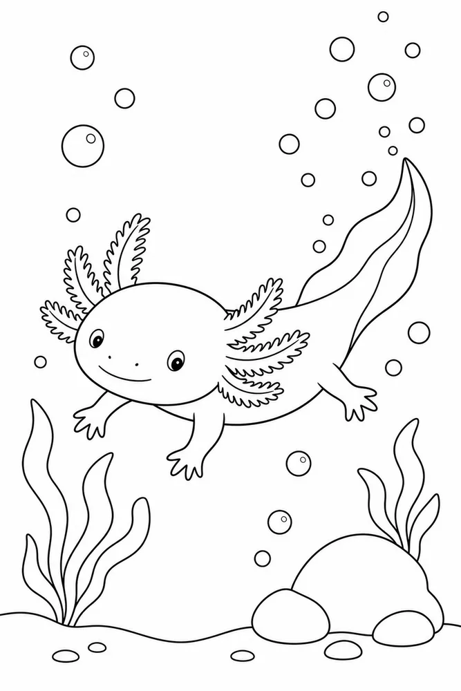 Axolotl Underwater Underwater Axolotl Bubble Trail coloring page