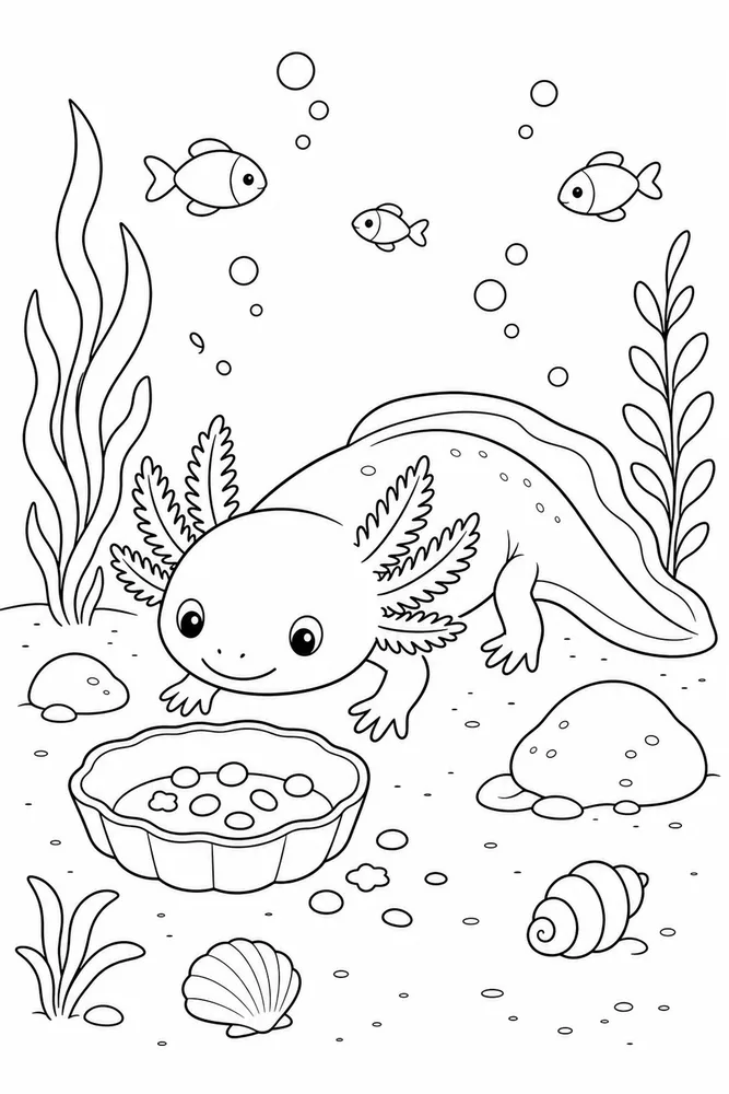Axolotl Underwater Underwater Axolotl Food Dish coloring page