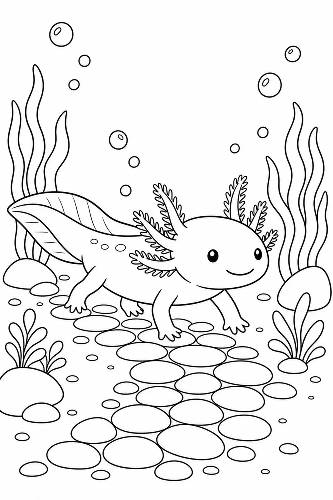 Axolotl Underwater Underwater Axolotl Pebble Path coloring page