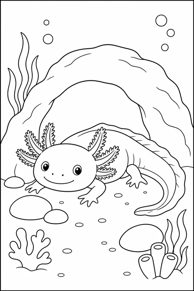 Axolotl Underwater Underwater Axolotl Rock Cave coloring page