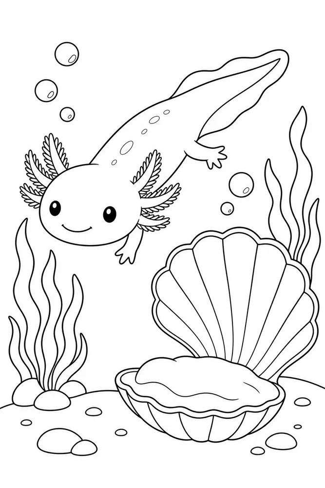 Axolotl Underwater Underwater Axolotl Shell Corner coloring page