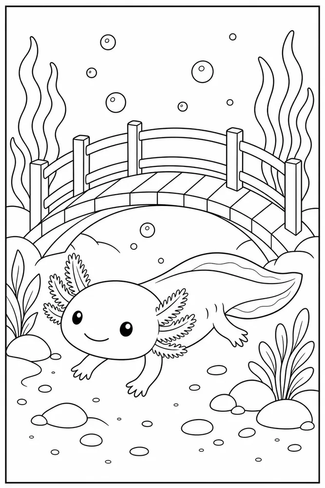 Axolotl Underwater Underwater Axolotl Small Bridge coloring page