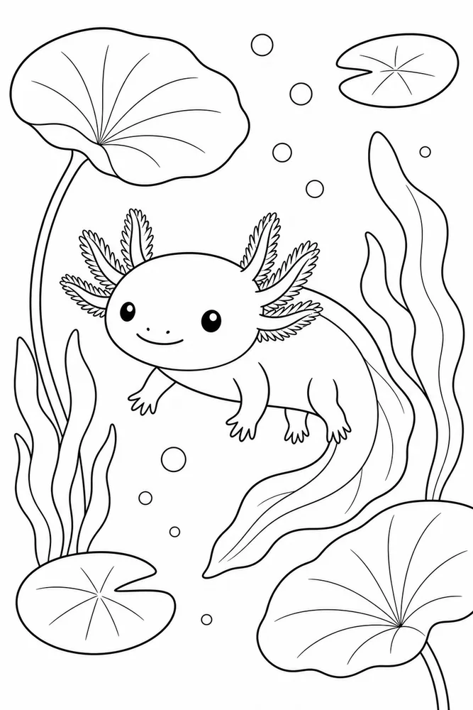 Axolotl Underwater Underwater Axolotl Water Lily coloring page