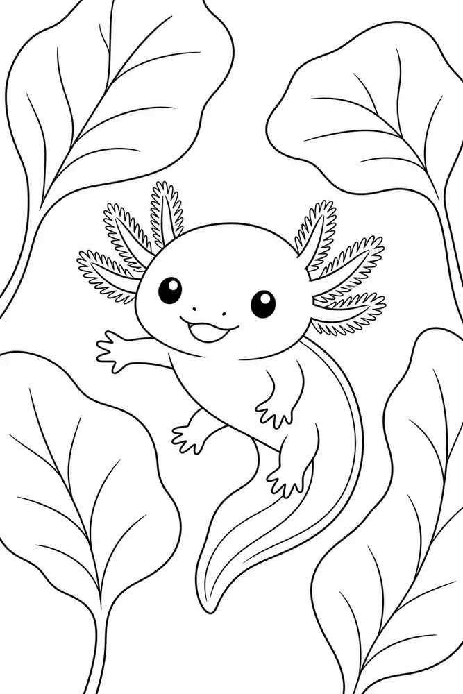 Baby Axolotl Baby Axolotl Floating Leaves coloring page