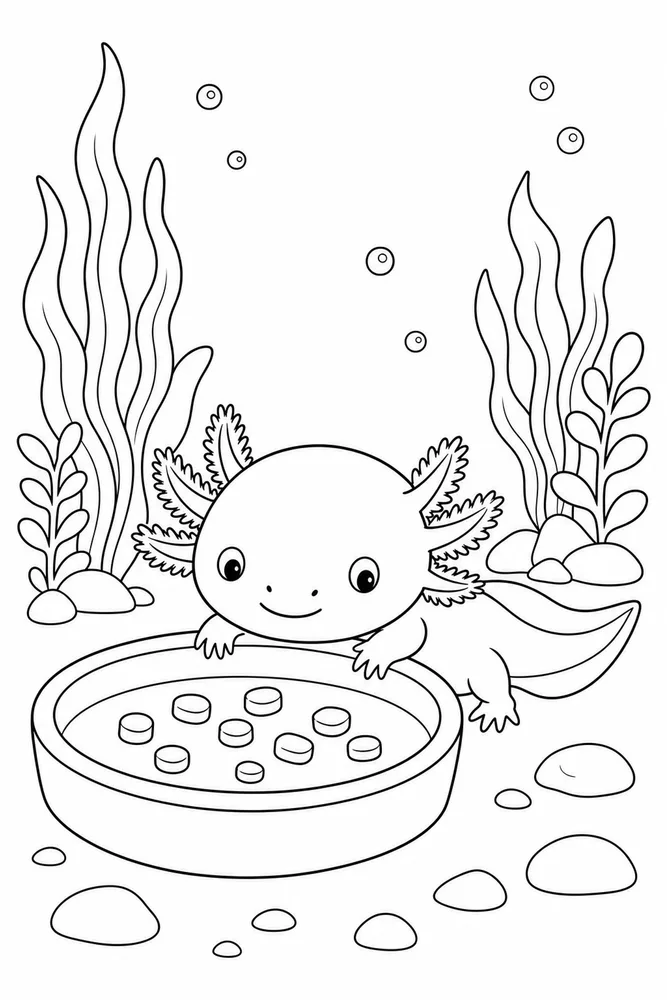 Baby Axolotl Baby Axolotl Food Dish coloring page