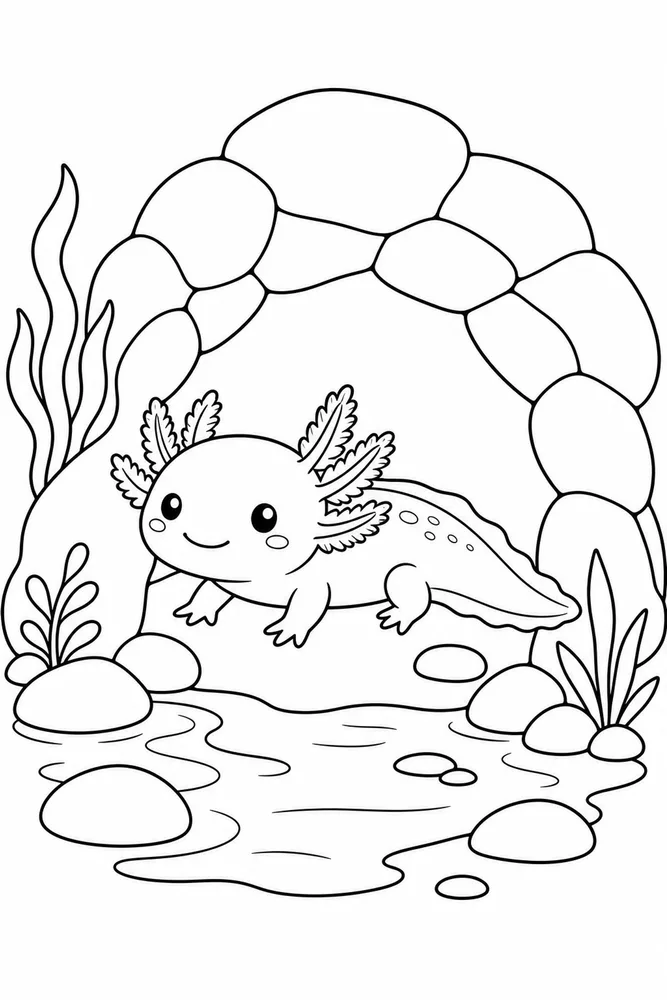 Baby Axolotl Baby Axolotl Rock Cave coloring page