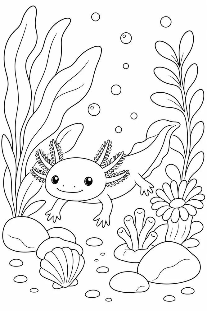 Baby Axolotl Baby Axolotl Underwater Garden coloring page