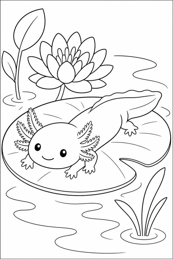 Baby Axolotl Baby Axolotl Water Lily coloring page