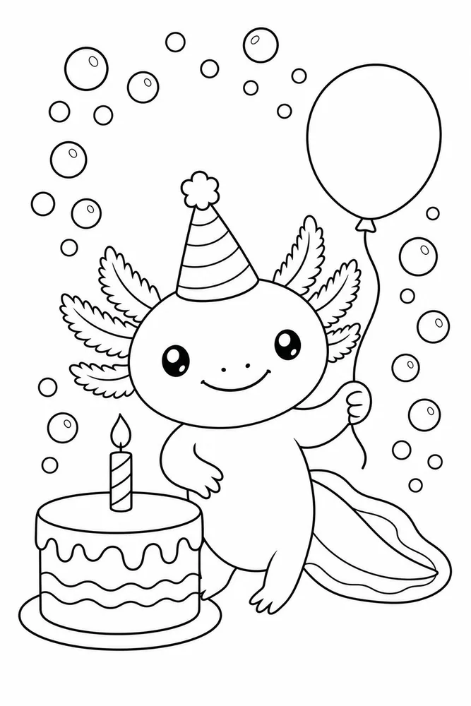 Birthday Axolotl Birthday Axolotl Bubble Trail coloring page