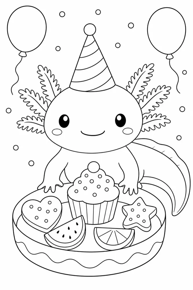 Birthday Axolotl Birthday Axolotl Food Dish coloring page