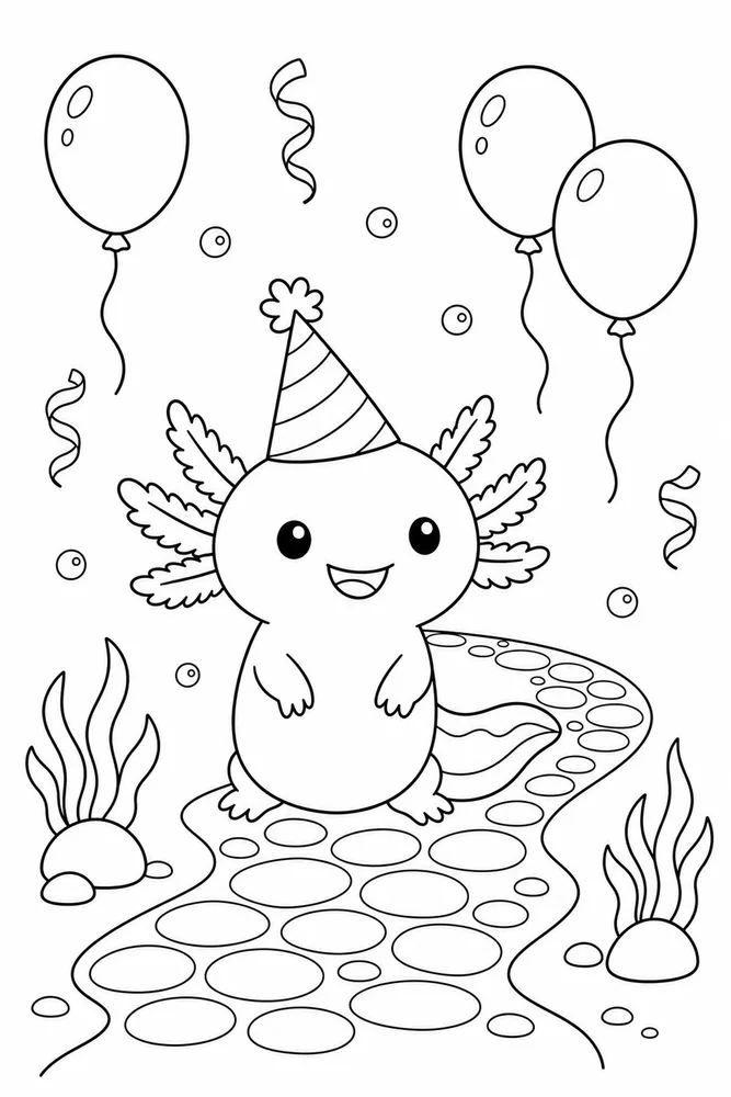 Birthday Axolotl Birthday Axolotl Pebble Path coloring page
