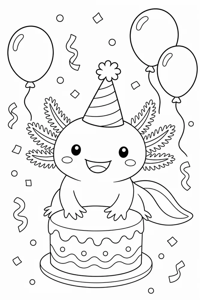 Birthday Axolotl Birthday Axolotl Simple Portrait coloring page