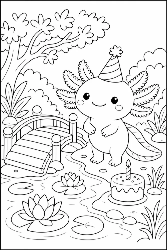 Birthday Axolotl Birthday Axolotl Small Bridge coloring page