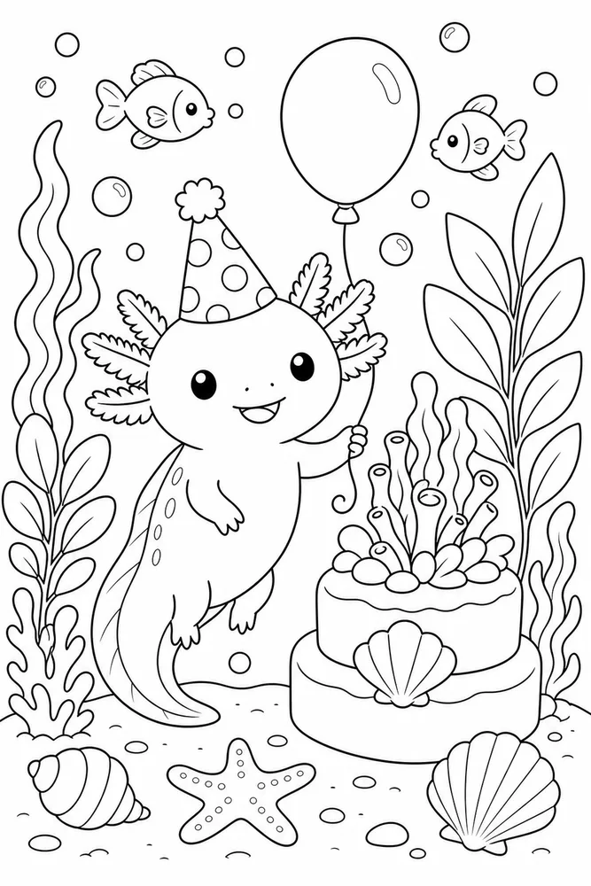 Birthday Axolotl Birthday Axolotl Underwater Garden coloring page