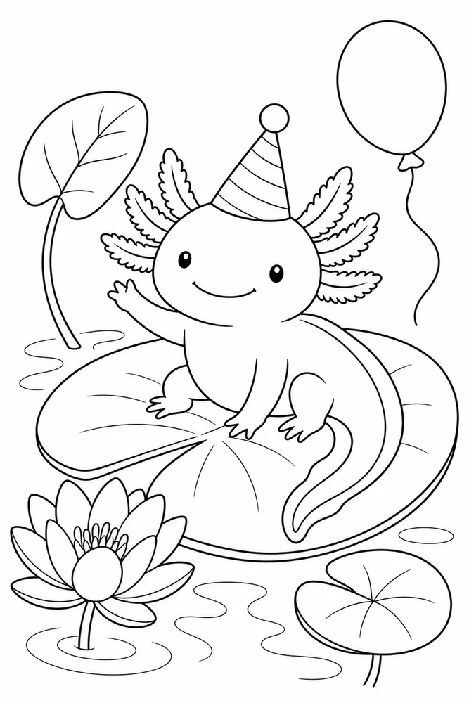 Birthday Axolotl Birthday Axolotl Water Lily coloring page
