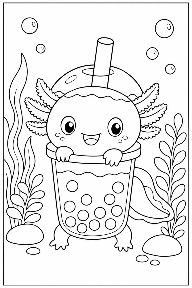 Boba Axolotl Coloring Pages preview: Boba Axolotl Boba Axolotl Aquarium Plants coloring page