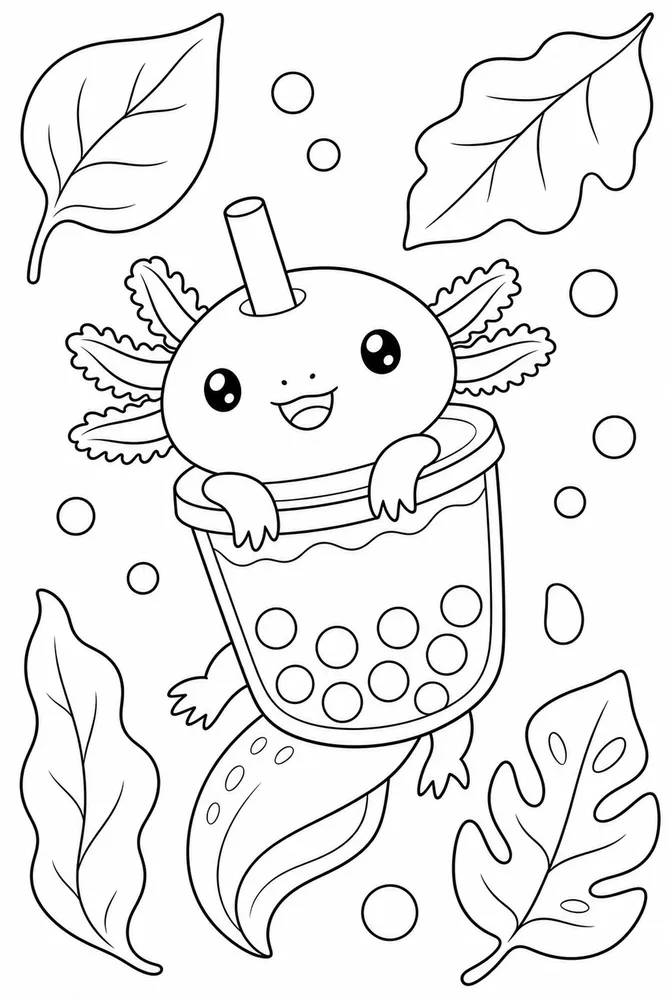 Boba Axolotl Boba Axolotl Floating Leaves coloring page
