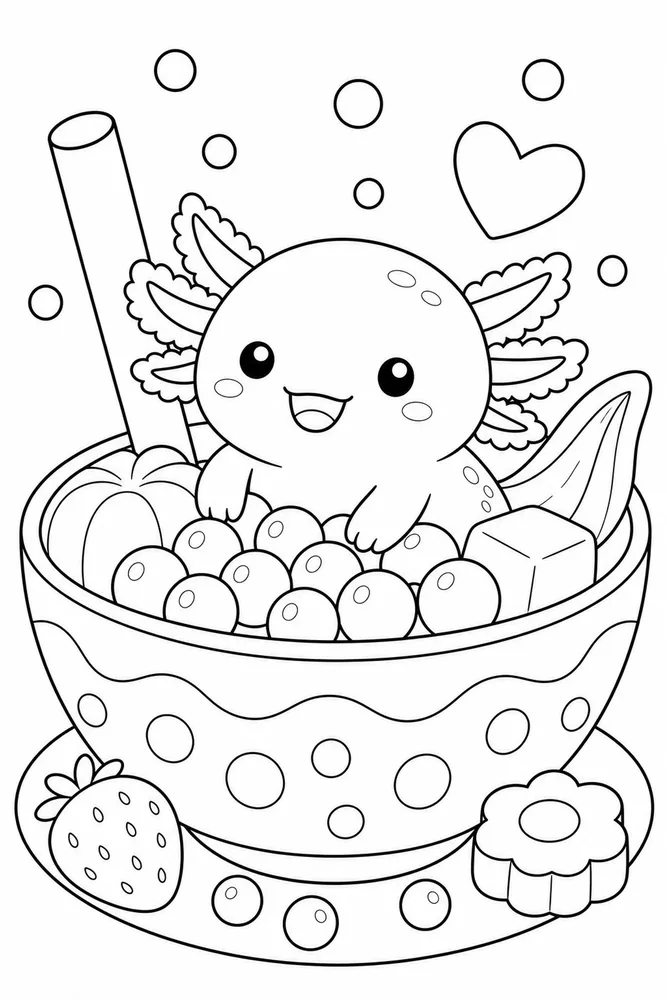 Boba Axolotl Boba Axolotl Food Dish coloring page