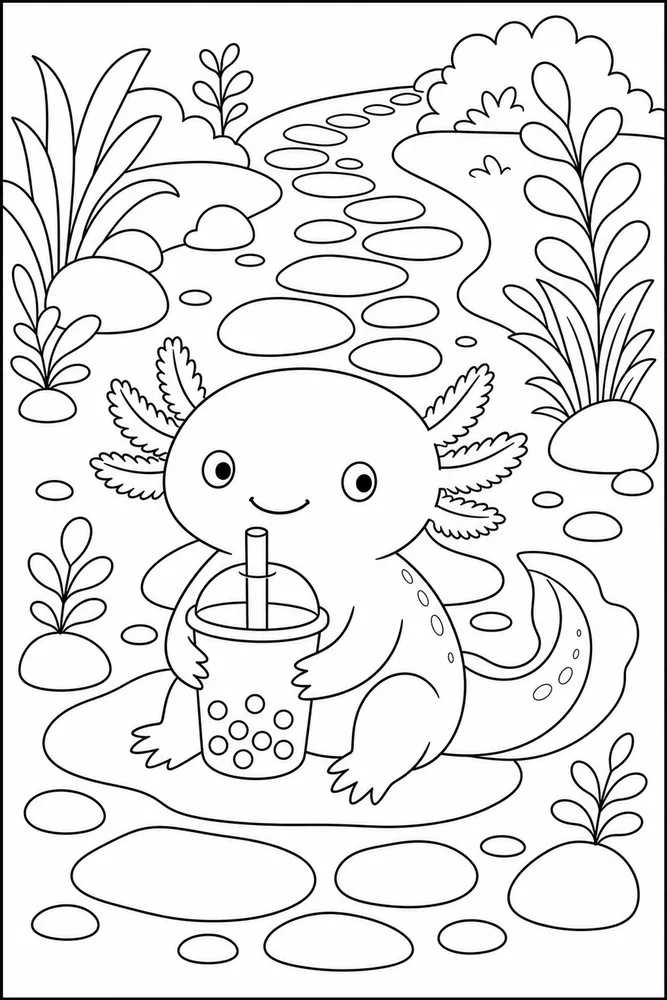 Boba Axolotl Boba Axolotl Pebble Path coloring page