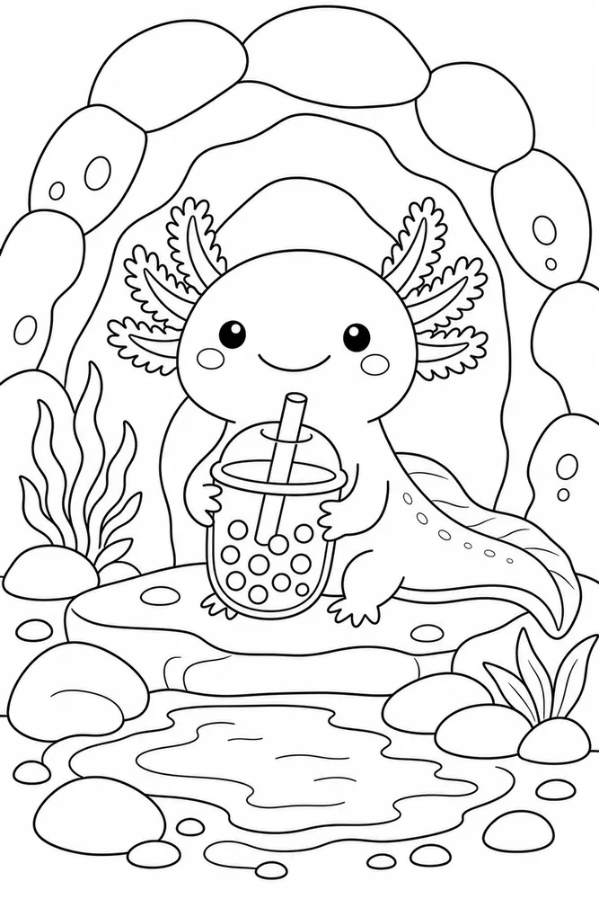 Boba Axolotl Boba Axolotl Rock Cave coloring page